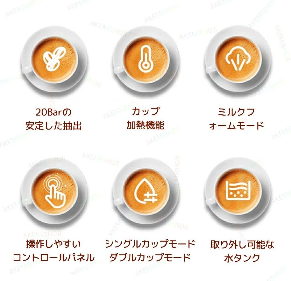 パルコショップのエスプレッソマシン コーヒーメーカー コーヒーマシン ミルク泡立て機能付き カップ加熱機能 シングルカップ/ダブルカップモード 取り外し可能な水タンク 1000ml 半自動 家庭用 お手入れ簡単 洗いやすい 粉対応 ミルク泡立て器 20Bar圧力｜アングル2