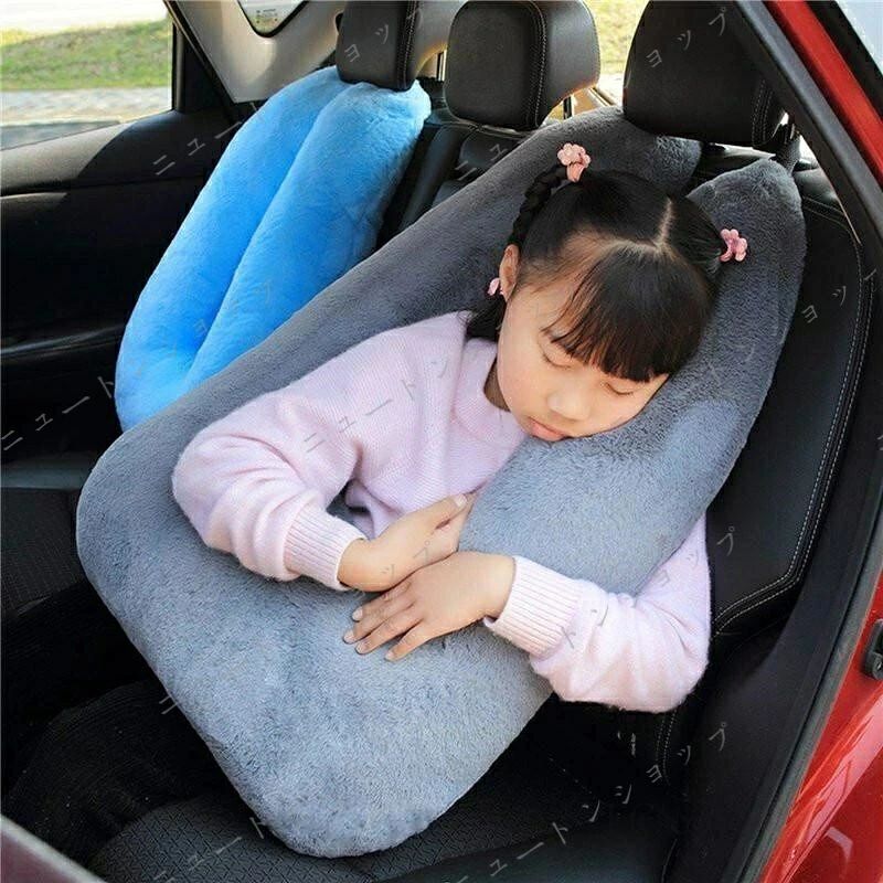 シートクッション 車載u型枕 子供 クッション 車用パッド 長旅用 ふわふわ ショルダーカバー 安眠枕 横向き枕 高さ調整 車中泊 ベルベッ
