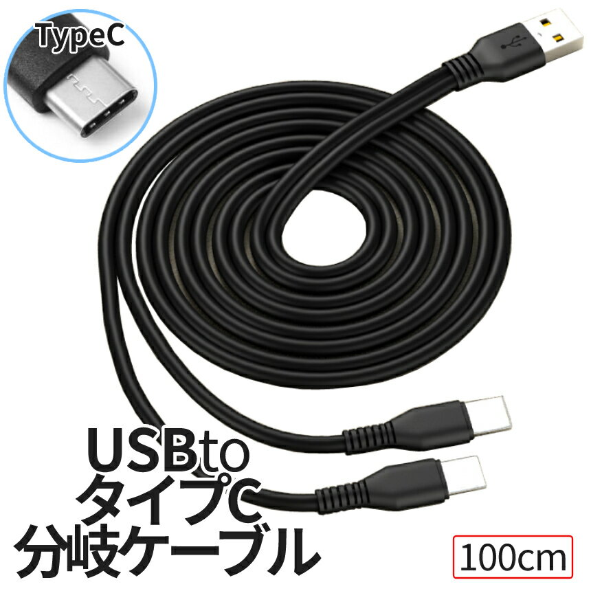 [当店限定★全品ポイント5倍] USBタイプC 2股ケーブル 枝分かれ 100cm ロング 黒 シンプル TypeCケーブル typec USB-C 充電ケーブル 増設 同時充電 USB タイプCケーブル CEDA100 送料無料 PT