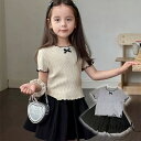 フリル袖アイスシルクTシャツ 半袖 トップス 涼感素材 リボンデザイン 大人カワイイ おしゃれ デイリー 子供 キッズ 80cm~140cm