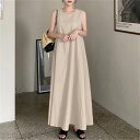 ワンピース ノースリーブ ロング 綿麻風 レディース マキシワンピース 丸首 aライン 夏ワンピース40代50代 着痩せ ゆったり リゾートワンピ無地大きいサイズ