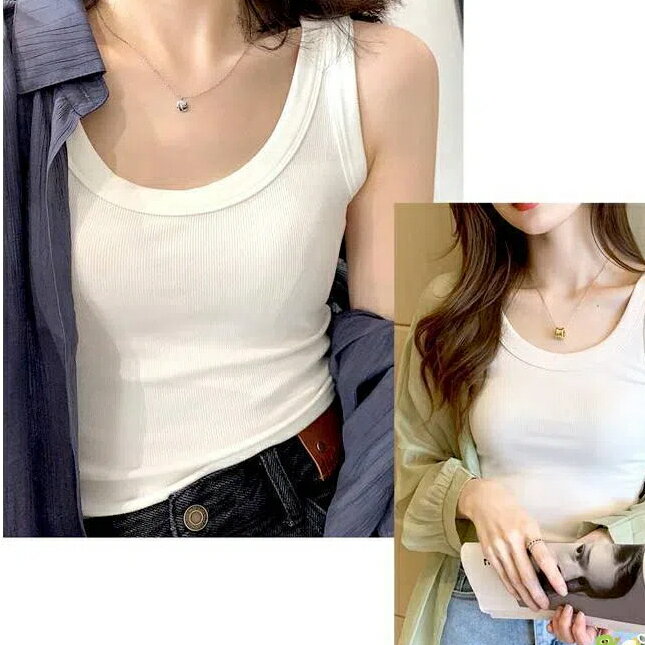 リブタンクトップ インナー ラウンドネック ノースリーブ リブ ベーシック 見えない レディース