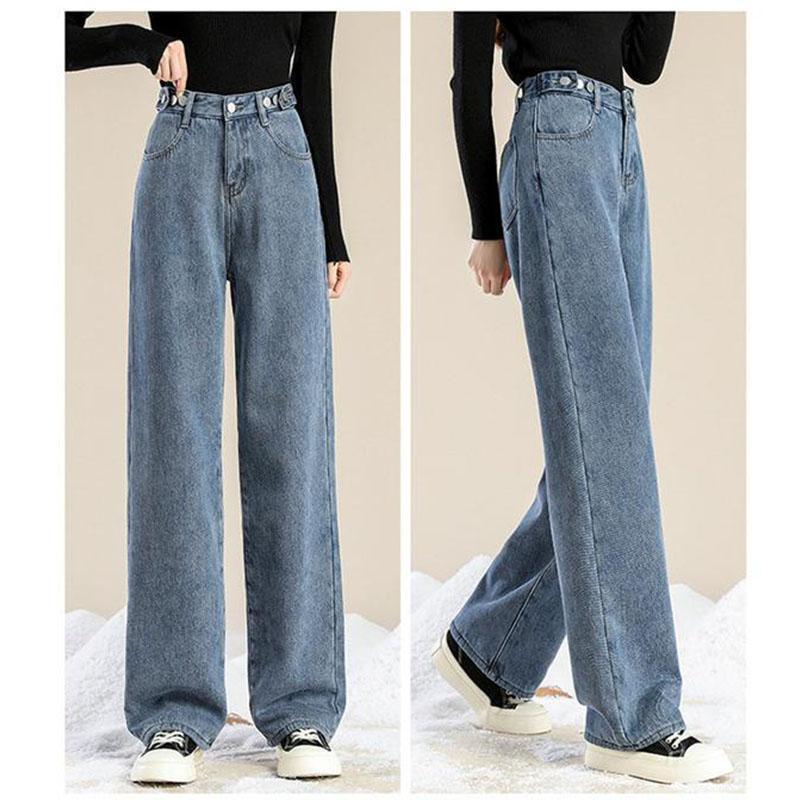 レディース デニムパンツ 裏起毛 ハイウエスト デニム パンツ 秋 冬 ワイドパンツ ゆったり 脚長効果 ジーンズ 韓国ファッション あったかい 美脚
