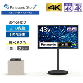 予約【公式店】 パナソニック レイアウトフリーテレビ ビエラ 選べるHDD(2TB/USB録画) 選べる2色 43V型 TH-43LF2/LF2L キャスター付きスタンド 4K無線伝送 マグネットタップ オートAI画質 録画可能 安全性 高画質 4K放送対応