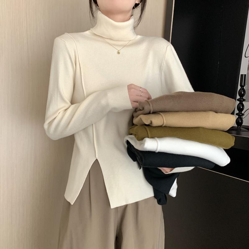タートルネックニット レディース 長袖 スリット インナー 秋冬 無地 レトロ上品大人きれいめ通勤オフィスカジュアル体型カバー着回し暖かい柔らかい伸縮性普段使いお出かけ