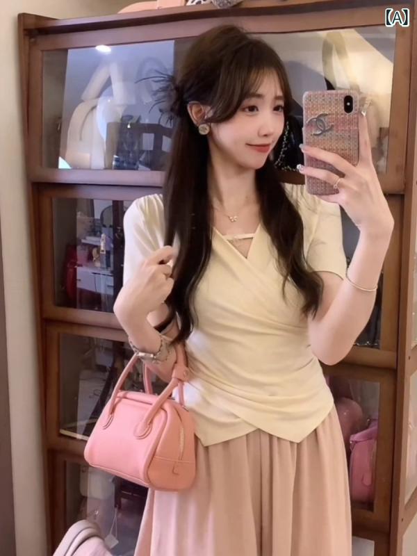 カットソー レディース 半袖 クロス ショート丈 プルオーバー 無地 シンプル ベーシック 定番 スタンダード ナチュラル カジュアル 普段使い お出かけ デイリー ティーシャツ