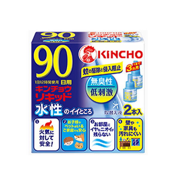 金鳥 水性キンチョウリキッド 90日 無香性 取替え液 2本入 x1個 【TKG】(コンビニ受け取り・代引は別途送料350円：沖縄県別途1450円)