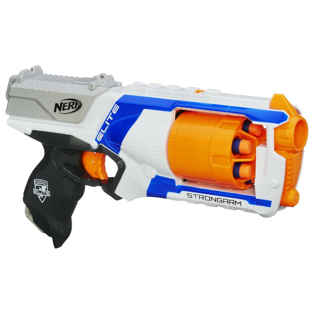 ストロングアームブラスターの素早い抜き撃ちと連射で、スピードと機動性を手に入れよう。 他のNストライクエリートブラスターと同等の最大90フィート(27m)先までへの長距離射撃能力を備え、トリガーを押したままスラムファイアスライドを繰り返し操作すると、6発のダーツを連射する。 フリップオープン式回転バレルでブラスターの横に開くため装填は簡単かつ迅速で最大6発のナーフ・エリートダーツを収納可能。 タクティカルレールは別売のほとんどのNストライクアクセサリーに対応している。 ナーフ初心者への最高の贈り物であり、ナーフファンがコレクションに加えるべきクールなブラスターです！ ダーツは、性能と品質についてテストおよび承認されており、柔軟な先端を備えたフォームで作られています。 ●6発連続発射：素早く構え、高速連射可能で6発のダーツを連続発射。最大90フィート(27m)までダーツを飛ばせます。 ●フリップオープン式回転6発ダーツバレル：回転式6発ダーツバレルを搭載し、簡単にダーツを装填できるようフリップオープン式で、手動式のため電池不要。 ●スラムファイア・ブラスト：トリガーを押し続けたままスライドを前後に動かすことで、6本のダーツ全てを素早く連射する波状攻撃で標的を狙えます。 ●6本のナーフダーツ付属：距離を重視して設計された公式ナーフエリートダーツ6本が付属。(性能と品質をテスト・承認済みで、柔軟な中空先端を備えたフォーム素材で製造されています。) ■対象年齢:8歳以上