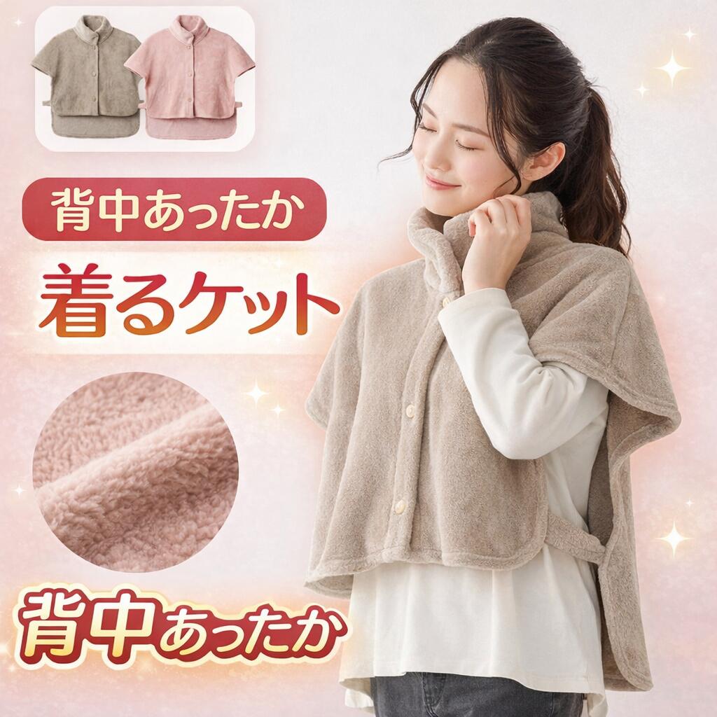 ●サイズ／バスト：79〜108cm、身長：154〜162cm●素材／ポリエステル100％●生産国／中国・毛布でつくった着るブランケット。・首回りや腰の冷え対策に。・ベッドから出る時もすぐに暖か♪・高めの衿で首元と肩をしっかりカバーします♪・後ろ身頃は長めの丈で腰までしっかりカバー！・短めの前見頃で座った時にもたつかない！・袖が邪魔にならないので水仕事にぴったり！・優しい肌触りが心地いい♪・冷える家事仕事にも！【セルヴァン】