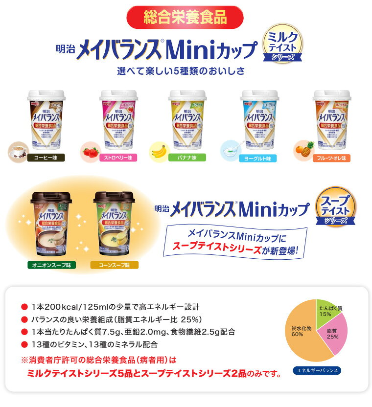 明治 メイバランスMiniカップ スープテイストシリーズ 2種セット （コーンスープ、オニオンスープ） 125mL 1415077 │ 介護食 高齢者 栄養補助食品 たんぱく質 食物繊維 濃厚流動食 高カロリー 飲料 200kcal 高齢者 お年寄り 老人 シニア 食事介助 pandora-10054852 介護BOX パンドラ サンプル画像2