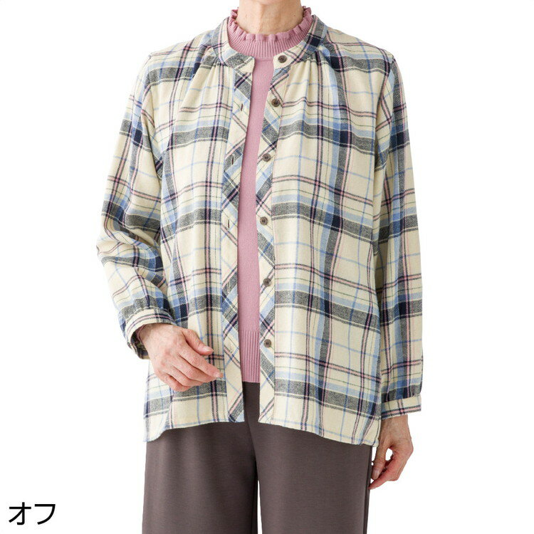 シャツ ブラウス 長袖 レディース 秋冬 おしゃれ チェック柄 背キルト格子柄シャツブラウス 821987 M L..