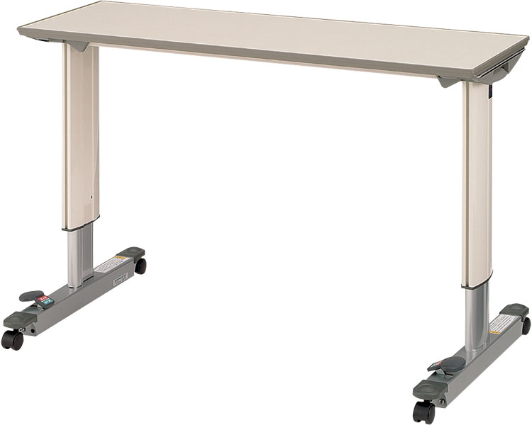 ●サイズ／幅133.4×奥行63.4×高さ63〜95（無段階）cm、天板：幅128.4×奥行40cm●重さ／25kg・テーブルの左右どちらからでも簡単なレバー操作で高さを合わせられるテーブルです。・ベッドの上で食事や軽作業が行なえます。テーブルの縁は、優しい感触の軟質ウレタンのエッジを設け、小物が落下しにくいように、テーブル面より少し高くなっています。・ガススプリングを採用しているので、左右どちらかのレバーを操作するだけで、水平を保ったままお好みの高さに調節できます。高さは、63〜95cmまで無段階で調節可能です。・脚部には移動用のキャスター（直径4cm）を設けています。・本体の左右両側にタオル掛けを設けています。使用しないときには本体に格納できます。※ベッドのポジション操作をするときには、テーブルをベッドから外してください。※ベッド（オプションを取り付けた状態）の総幅が110cmを超えると利用できません。※【パラマウントベッド】商品の送料および組立料は、北海道、本州、四国、九州における料金となっております。送料無料の商品につきましても、送料が発生する可能性がございます。沖縄、その他の離島につきましては、別途お問合せください。 ※【パラマウントベッド】のベッドは、比較的ご自身でも組み立てやすい設計となっておりますが、ご不安な方は、組み立て配送をご指定ください。 組み立て配送は専門の業者が行いますので、ご安心ください。 ●配送に関して● ※日曜・祝日の配送指定はできません。 ※配送希望時間の指定は、(1)午前（9:00〜12:00）または(2)午後（12:00〜17:30）のどちらかの指定しかできません。 ※「配送のみ」をご指定された方へ お届け先（ご自宅等）の玄関先までとなります。マンション等の場合は、その階の玄関先までとなります。 ※「組み立て＋配送」をご指定された方へ 商品価格・配送料とは別に組立料金が発生します。 お届け先により組立料金は異なりますので、あらかじめご確認されたい場合は、お電話またはメールにてお問い合わせください。 また、ご注文後、組立配送料を含めたお支払総額は改めてメールにてお知らせいたします。 ●価格に関して● ※表示金額は、一般販売価格です。 エンドユーザーが病院・施設となる場合、販売価格は、表示金額と異なりますことを何卒ご了承下さいませ。 病院・施設でのご使用、ご注文を希望される場合、一度お見積を作成の上、ご案内させていただきますので、お問い合わせいただけますようお願い申し上げます。【パラマウントベッド】