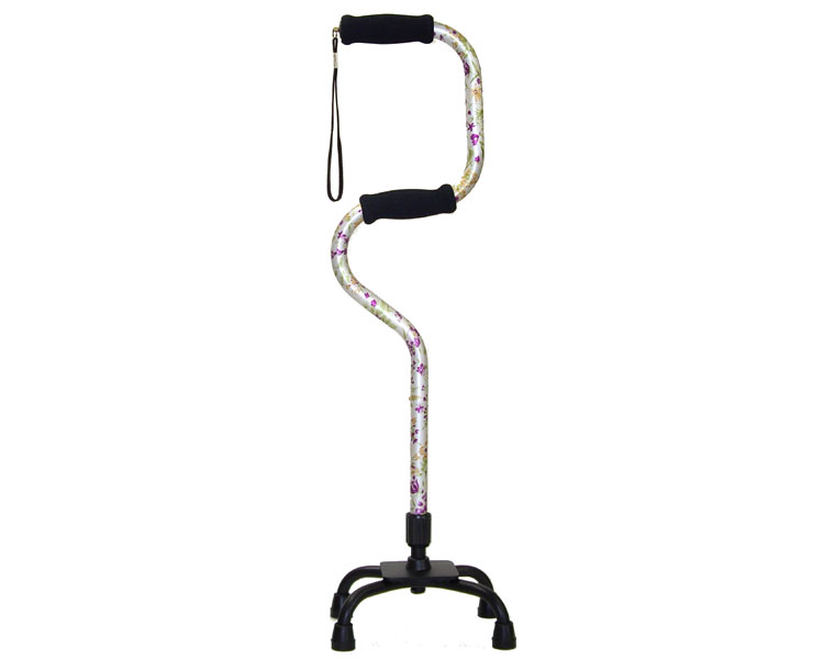 2段型4点杖 WB3558 花柄すずらん フジホーム │ 四点杖 多点ステッキ 杖 杖 介護 高齢者 歩行補助 安定 ..
