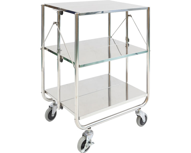 カート ワゴン車 ステンレス折りたたみ3段ワゴン 小（幅68×奥行45.5×高さ89cm） SG-53-3 金沢車輌 │ ステンレスカート 折り畳み 収納 コンパクト ステンレス製 病院 施設 デイサービス 老人ホーム 自立収納可能 ワンアクション 簡単 日本製 人気