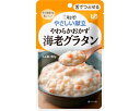 ●原材料／乳等を主要原料とする食品（国内製造）（植物油脂、クリーム、脱脂粉乳、チーズ、乳たん白、バターオイル、食塩）、牛乳、野菜（じゃがいも、にんじん）、ソテーオニオン、マカロニ、えび団子、小麦粉、植物油脂、バター、乳たん白加工品、ワイン、えびエキス、食塩、酵母エキスパウダー、えびパウダー、砂糖、マッシュルームエキス、香辛料／増粘剤（加工でん粉、キサンタンガム）、卵殻カルシウム、調味料（アミノ酸）、pH調整剤、ビタミンD、（一部に卵・乳成分・小麦・えび・大豆を含む）●栄養成分／（1袋当たり）エネルギー76kcal、たんぱく質1.6g、脂質5.0g、炭水化物6.4g、食塩相当量0.5g●アレルギー／卵・乳成分・小麦・えび・大豆●賞味期限／製造後2年1ヶ月●ユニバーサルデザインフード／舌でつぶせる（区分3）●生産国／日本・細かな具材を舌でつぶせるくらいにやわらかく調理し、とろみをつけて食べやすく仕上げています。・やわらかく仕立てたえび団子を食べやすい大きさにし、マカロニ、じゃがいも、にんじん等を加えた海老の風味引き立つグラタンです。・直射日光を避け、常温で保存してください。【キユーピー】