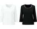 衿ぐり切替え七分袖ニット 21号 BCK7102 ボンマックス │ ニット インナー オフィスウェア 事務服 制服 ユニフォーム 仕事 ニット素材 UVカット ...