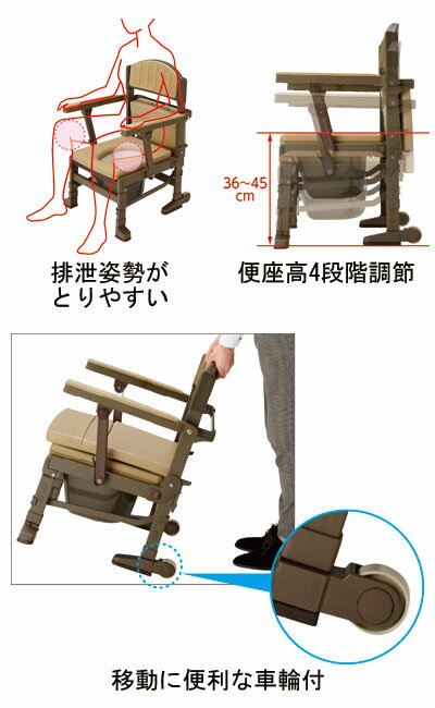ウチヱ 折りたたみ ポータブルトイレ たため〜る 肘はね上げタイプ 8050 トイレ 介護 福祉用具 跳ね上げ ソフト便座 高齢者 トイレ 介護用品 風呂場 3