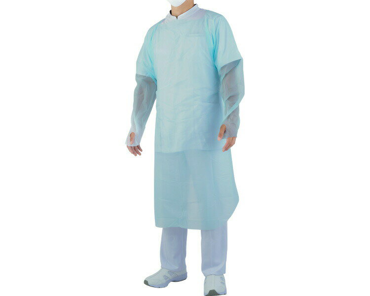 ガウン 使い捨て プラスチックガウン （親指フックタイプ） 20μ ブルー 合計160枚入（1箱10枚入×16個） SHG-003 伊藤忠リーテイルリンク │ ディスポ ガウン 病院 老人ホーム デイサービス 清掃 掃除 作業 衛生管理 医療現場 介護現場 着脱簡単