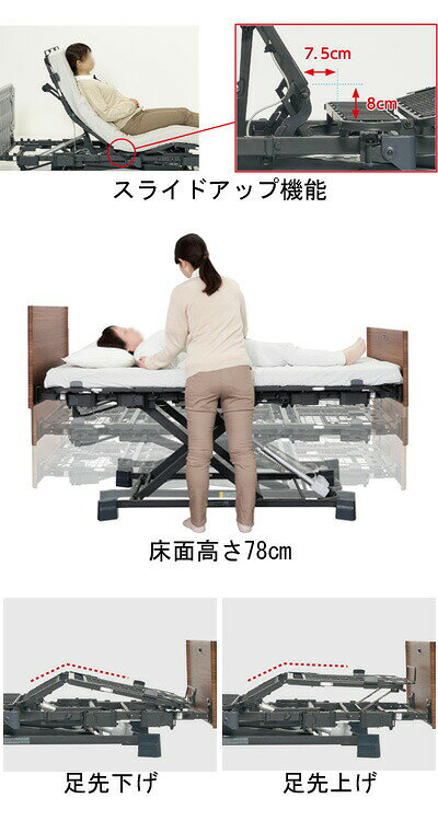 Pandora+の電動ベッド リクライニングベッド 介護ヨカロ ベーシック 2モーター 木製フラットボード 83cm幅 P116-22DA プラッツ | 介護ベッド 高齢者 お年寄り 老人 シニア 電動 ベッド 寝具 背上げ 在宅介護｜アングル2
