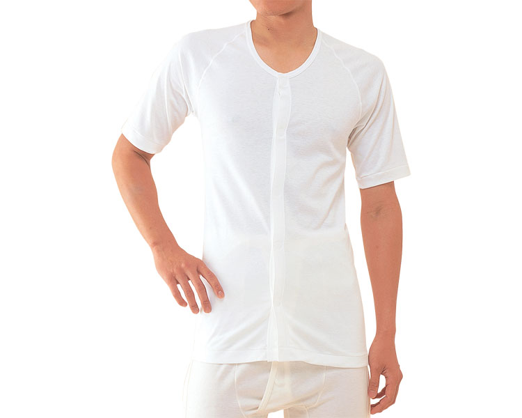 肌着 メンズ ワンタッチ肌着 紳士用前開き5分袖 LLサイズ No.2 神戸生絲 メール便 │ コベス 介護用 衣類 下着 前開き 男性 紳士 お父さん おじいちゃん マジック式 留めやすい 脱ぎやすい 着脱簡単 高齢者 お年寄り 老人 シニア ラグラン袖 便利