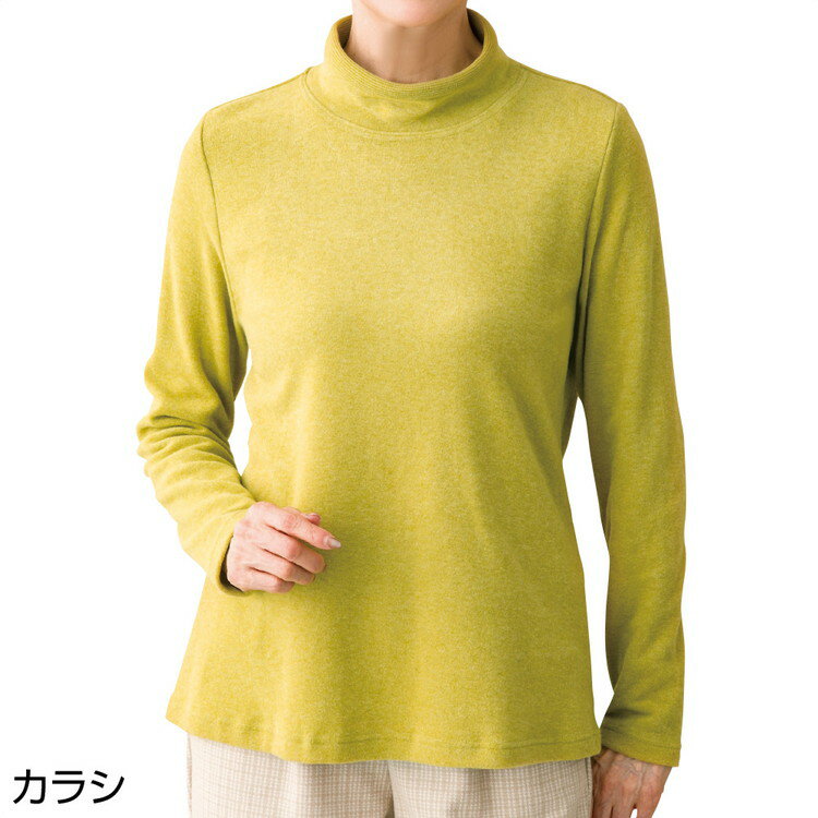 Tシャツ レディース 長袖 あたたかい 秋冬 あったか起毛Tシャツ M〜L LL 98659 ケアファッション │ おしゃれ ロンT ハイネック オシャレ着 女性 婦人服 ミセス シニア 上品 シンプル キレイめ カジュアル オシャレ着 普段着 日本製 お年寄り 身幅ゆったり プレゼント 2025AW