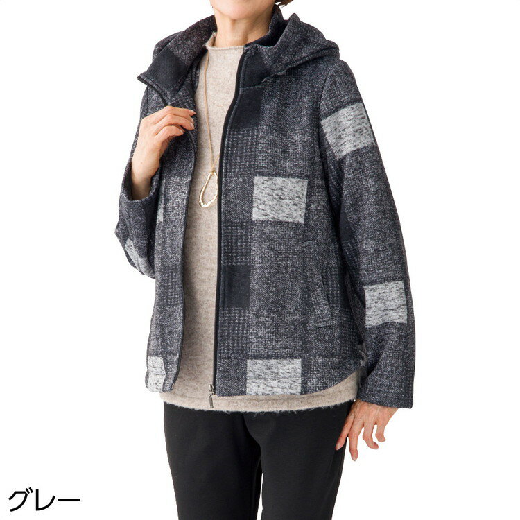 ジャケット レディース おしゃれ 秋冬 裏起毛 あたたかい カット裏起毛格子柄ジャケット 821458 M L LL ケアファッション │ 羽織り アウター オシャレ着 女性 婦人 ミセス シニア 大人 チェック柄 上品 カジュアル キレイめ ポケット付き プレゼント 2025AW