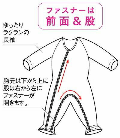 つなぎ パジャマ 介護つなぎ服（前開き） LLサイズ 403420 フットマーク │ 介護用品 介護寝巻き パジャマ 衣類 ねまき つなぎ 高齢者 お年寄り 老人 シニア ねまき かわいい おしゃれ 男女兼用 男性 女性 婦人 紳士 レディース メンズ