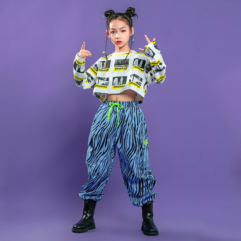 キッズダンス衣装 ヒップホップ HIPHOP 上下セットアップ トップス パンツ へそ出し 子供 女の子 ガールズ チア ジャズダンス ステージ衣装 練習着 応援団 演出服