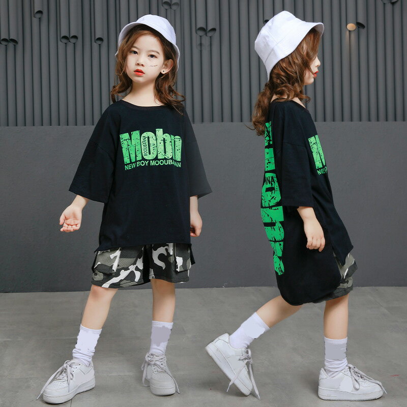 キッズダンス衣装 ヒップホップ HIPHOP セットアップ 半袖 トップス パンツ 子供 女の子 ガールズ チア ジャズダンス ステージ衣装 練習着 応援団 演出服