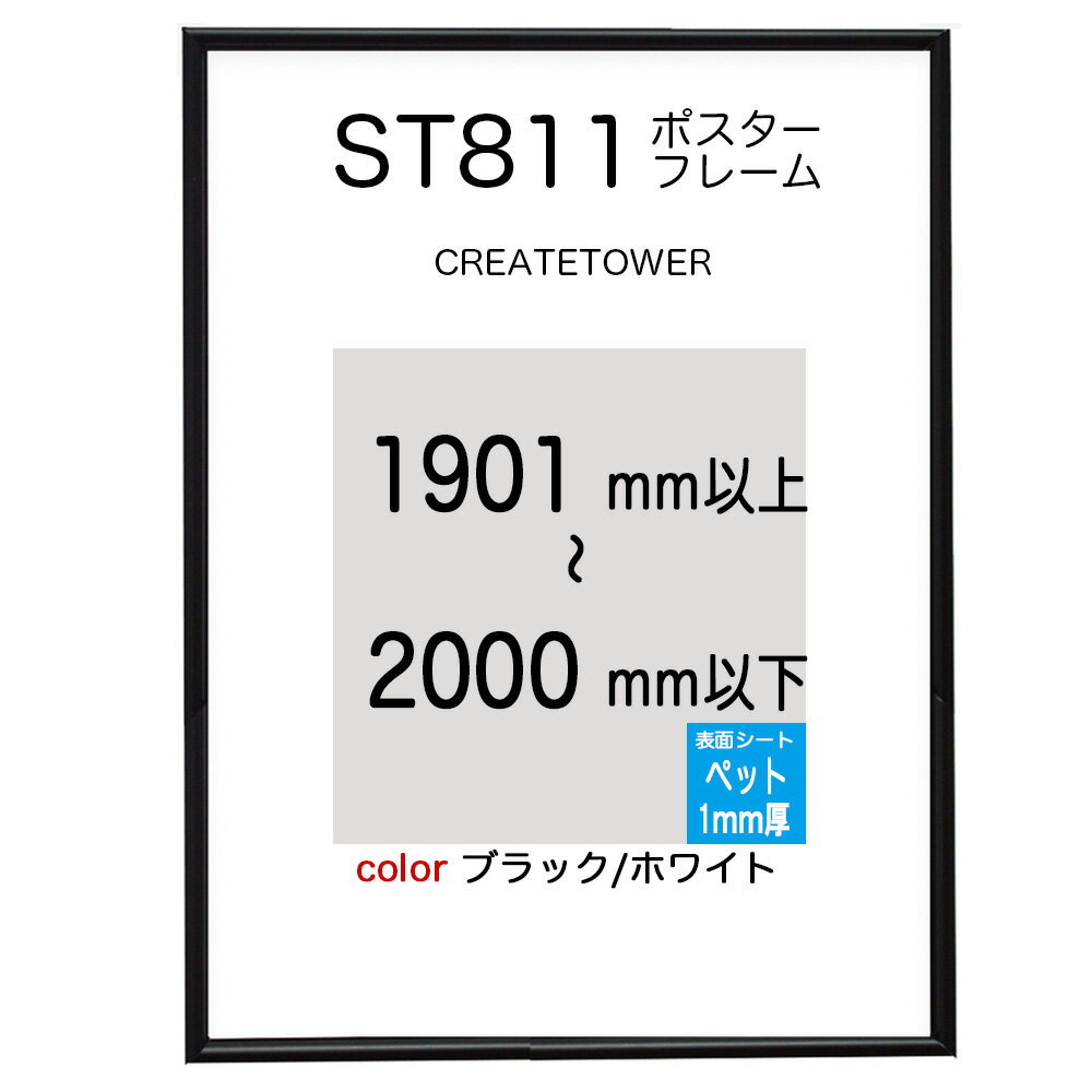 ST811ポスターフレーム ブラック/ホワイト オーダーサイズポスターサイズタテヨコ合計1901から2000mm以内タテ型ヨコ型使用可能U字吊具4個補強1本納期12日営業日前後