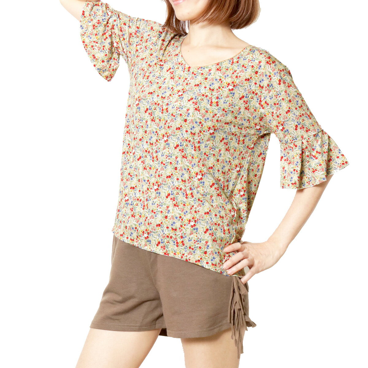 ヨガウェア パンジー柄トップス　上　Sサイズ ヨガウェア パンジー柄トップス 上 Sサイズ