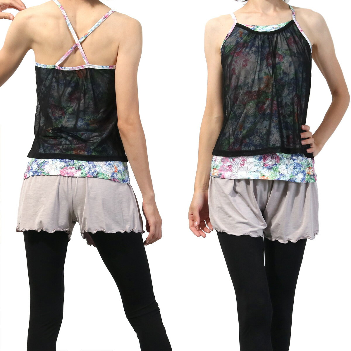 グレー系花柄 ヨガウェア Mサイズ グレー系花柄 ヨガウェア Mサイズ グレー系花柄 ヨガウェア Mサイズ