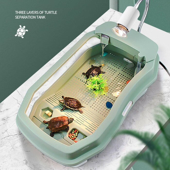 亀の水槽 飼育ケース タートルタンク 大きい カメの水槽 カメの飼育ケース 日向ぼっこ台 エサ皿 脱出防止フェンス カメ ミドリガメ ザリガニ 観察 送料無料 65cm 甲羅10cmまで対応