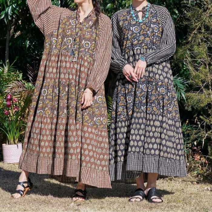 マライカ ブロックプリントティアードワンピース MIDS528H