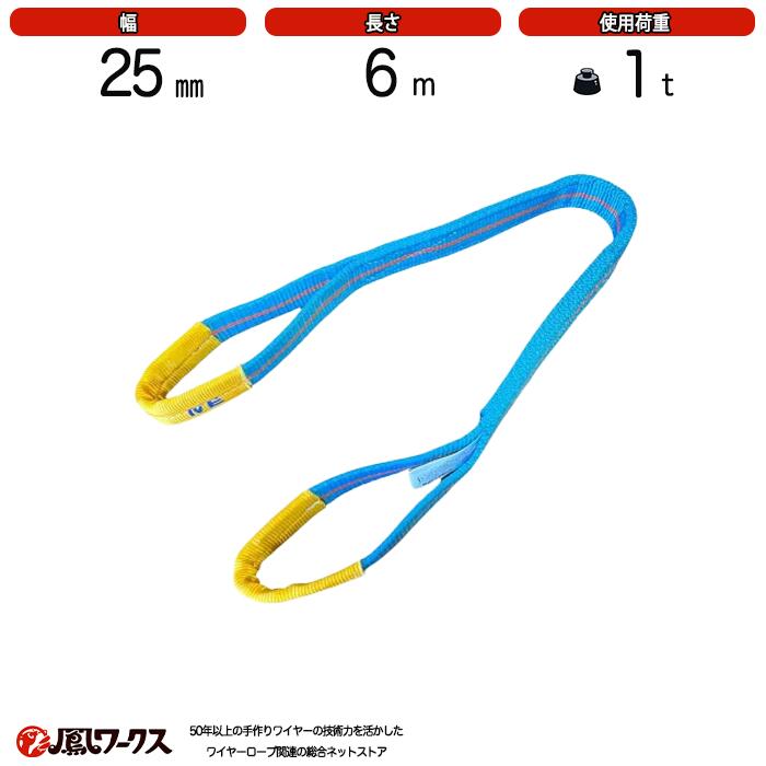 Rakuten - ブルースリング 4E 25mm(幅)×6m　使用荷重：1t　両アイ　JIS規格　テザック　スリング　吊り具　ワイヤーロープ 帯