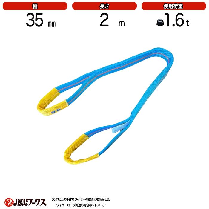 Rakuten - ブルースリング 4E 35mm(幅)×2m　使用荷重：1.6t　両アイ　JIS規格　テザック　スリング　吊り具　ワイヤーロープ 帯