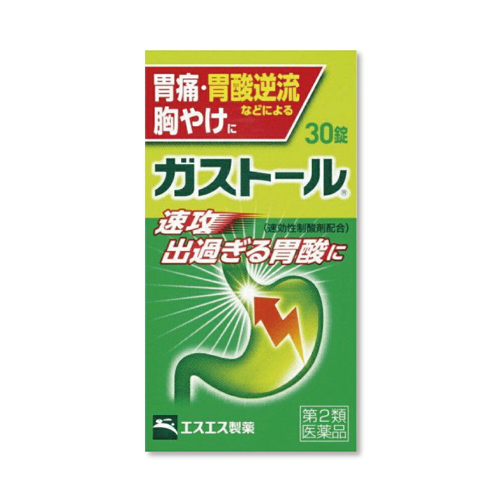 商品紹介 胃腸薬 M1ブロッカー配合 ●胸やけは食べ過ぎなどにより胃酸が逆流することで引き起こされます。 また、ストレス等により出過ぎた胃酸が胃を刺激すると胃痛が引き起こされます。 ●ガストール錠は速効性制酸剤(炭酸水素ナトリウム)と持続性制酸剤(メタケイ酸 アルミン酸マグネシウム)が出過ぎる胃酸を効果的に中和し、M1ブロッカー(ピレン ゼピン塩酸塩水和物)が出過ぎる胃酸分泌を元からおさえることで、胸やけや胃痛を おさえるとともに、荒れた胃粘膜を保護します。さらに消化酵素が働き食後の胃の負担 を軽くしてくれます。医薬品は、用法用量を逸脱すると重大な健康被害につながります。必ず使用する際に商品の説明書をよく読み、用法用量を守ってご使用ください。用法用量を守って正しく使用しても、副作用が出ることがあります。異常を感じたら直ちに使用を中止し、医師又は薬剤師に相談してください。 医薬品の販売について ●使用上の注意 ■■してはいけないこと■■ (守らないと現在の症状が悪化したり、副作用・事故が起こりやすくなります。) 1.次の人は服用しないでください (1)本剤又は本剤の成分によりアレルギー症状を起こしたことがある人。 (2)妊婦又は妊娠していると思われる人。 (3)透析療法を受けている人。 2.本剤を服用している間は、次のいずれの医薬品も服用しないでください 胃腸鎮痛鎮痙薬、乗物酔い薬 3.服用後、乗物又は機械類の運転操作をしないでください (目のかすみ、異常なまぶしさ等の症状があらわれることがあります。) 4.長期連用しないでください ■■相談すること■■ 1.次の人は服用前に医師、薬剤師又は登録販売者に相談してください (1)医師の治療を受けている人。 (2)授乳中の人。 (3)高齢者。 (4)薬などによりアレルギー症状を起こしたことがある人。 (5)次の症状のある人。 排尿困難 (6)次の診断を受けた人。 緑内障、腎臓病 2.服用後、次の症状があらわれた場合は副作用の可能性があるので、直ちに服用を 中止し、この説明書を持って医師、薬剤師又は登録販売者に相談してください 関係部位・・・症状 皮膚・・・発疹・発赤、かゆみ 消化器・・・吐き気、胃部膨満感 循環器・・・動悸 泌尿器・・・排尿困難 その他・・・目のかすみ まれに下記の重篤な症状が起こることがあります。 その場合は直ちに医師の診療を受けてください。 症状の名称・・・症状 アナフィラキシー様症状・・・服用後すぐに、皮膚のかゆみ、じんましん、 声のかすれ、くしゃみ、のどのかゆみ、息苦しさ等があらわれる。 無顆粒球症・・・突然の高熱、さむけ、のどの痛み等があらわれる。 3.服用後、次の症状があらわれることがあるので、このような症状の持続又は増強 が見られた場合には、服用を中止し、この説明書を持って医師、薬剤師又は登録 販売者に相談してください 口のかわき、便秘、下痢 4.2週間位服用しても症状がよくならない場合は服用を中止し、この説明書を持っ て医師、薬剤師又は登録販売者に相談してください ●効能・効果 ●胃痛、胸やけ、胃酸過多、胸つかえ、げっぷ ●胃もたれ、胃重、胃部不快感、胃部膨満感 ●はきけ(むかつき、胃のむかつき、二日酔・悪酔のむかつき、嘔気、悪心)、嘔吐、 飲み過ぎ ●食べ過ぎ、消化不良、消化不良による胃部・腹部膨満感、消化促進、食欲不振 ●用法・用量 次の1回量を1日3回、毎食後に水又はぬるま湯で服用してください。 年齢・・・1回量 成人(15才以上)・・・3錠 15才未満・・・服用しないこと <用法・用量に関連する注意> ●用法・用量を厳守してください。 ●成分・分量 9錠(1日量)中 成分・・・9錠中・・・作用 ピレンゼピン塩酸塩水和物(M1ブロッカー/ピレンゼピン塩酸塩無水物として45mg) ・・・47.1mg・・・出過ぎる胃酸の分泌を抑えます。 メタケイ酸アルミン酸マグネシウム・・・900mg ・・・胃酸を中和するとともに胃粘膜を保護します。 炭酸水素ナトリウム・・・1200mg ・・・胃酸をすみやかに中和します。 ビオヂアスターゼ2000・・・30mg ・・・食物の消化を促します。 添加物:カルメロースCa、無水ケイ酸、セルロース、乳糖、ステアリン酸Mg ●保管及び取扱いの注意 (1)直射日光の当たらない湿気の少ない涼しい所にビンのフタをよくしめて保管して ください。 (2)小児の手の届かない所に保管してください。 (3)他の容器に入れ替えないでください。 (誤用の原因になったり品質が変わることがあります。) (4)ビンの中のつめ物は、輸送中に錠剤が破損するのを防ぐためのものです。 開封後は不要となりますので取り除いてください。 (5)使用期限をすぎたものは服用しないでください。 ●お問い合わせ先 お買い求めのお店、又はお客様相談室にお問い合わせください。 エスエス製薬株式会社 お客様相談室 〒163-1488 東京都新宿区西新宿3-20-2 0120-028-193 9時から17時30分まで(土、日、祝日を除く) ―――――――――――――――――――――――― 広告文責 株式会社シーディ 電話：0120-19-9989 受付時間：10：00〜17：00(土・日・祝日を除く) ※パッケージデザイン等、予告なく変更されることがあります。 ご了承ください。 ------------------------------------------------------------------------------------- 「置き配指定便（ゆうパケット）」にてお届けいたします。 送料は商品代金に含まれております（全国一律）。 ※ご指定の置き配場所へお届けいたしますので、不在時でもお受け取りがスムーズです。 ※ポスト投函または玄関前などの指定場所への配達となります。 サイズ：ゆうパケット（厚さ5cm以内） 配送方法：置き配指定便（ゆうパケット5cm） ----------------- 医薬品の使用期限 1年以上の使用期限のものを販売しております。 ------------------