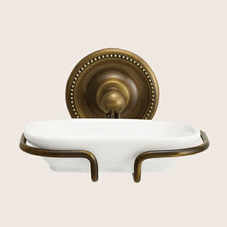 640619 真鍮製ソープディッシュ・陶器の石鹸置き(アンティークブラス)|アンティーク調ダークブラウン