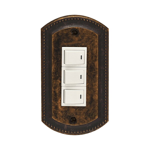 コンセントカバー パナソニック フルカラー対応 真鍮製 スイッチプレート（3口）古色（ミル打ち風）790..