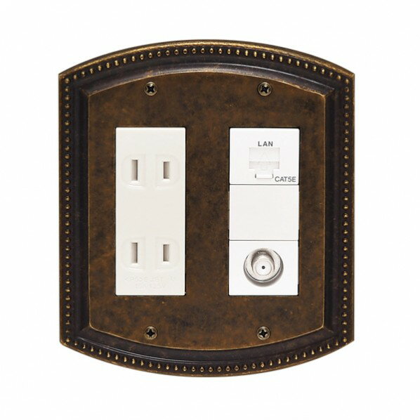 スイッチカバー パナソニック フルカラー対応 コンセントプレート（6口）金属 真鍮 古色（ミル打ち風）..