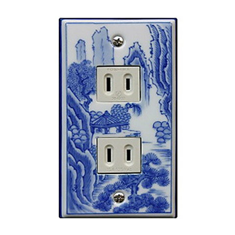 【有田焼】伊万里焼 染付祥瑞 そめつけしょんずい スイッチプレート（2口） ART1-EL002 あざやかな染付..