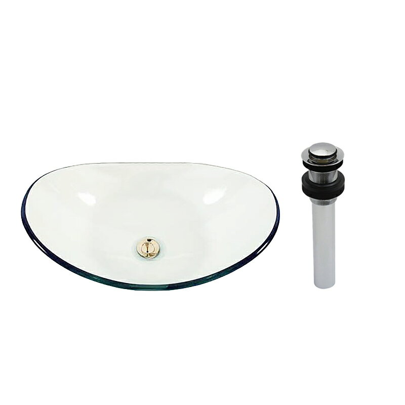 クリア オーバル（W545×D360×H160）Matildaプッシュ式排水金具付属｜ガラスの洗面ボウル。手洗いにも洗面にも使える洗面器。