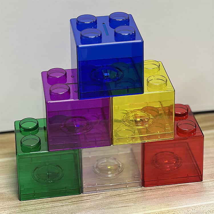 貯金箱 6個セット 500円玉 お札 プラスチック製 透明 ギフト 目標 カラフル ブロック コイン 大容量 こども向け 取り出せる 100円 習慣 お札も入る 管理 プレゼント用 知育 教育玩具 [3]
