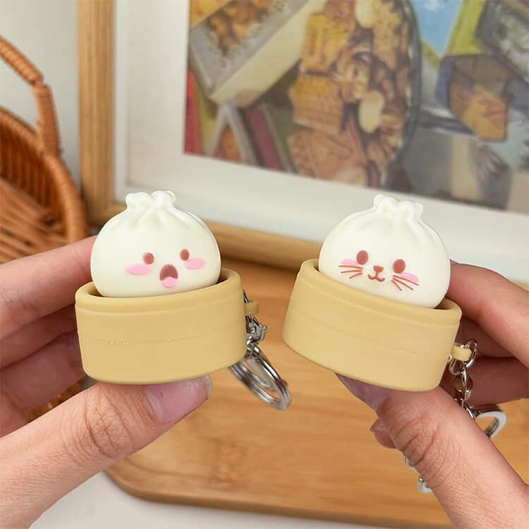 キーボードキーホルダー フィジェットトイ かわいい 2個セット キーボード 肉まんキーホルダー まんじゅう キーキャップ 2個セット キーホルダー 肉まん ランダム表情 キーボード スクイーズ バッグチャーム 癒し papass-10015655 APAAPA サンプル画像2