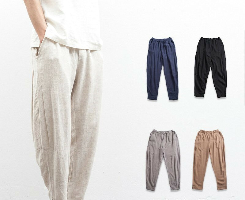 サイズM L XL 2XL 3XL 4XL 5XLサイズについての説明パンツ メンズ ズボン ロング ワイドパンツ 麻パンツ テーパードパンツ アンクルパンツ リネン 無地 九分丈 内容セット：パンツのみ 素材構成: コットンとリネン 発送詳細： PC環境 光の具合により色 質感のイメージが画像と若干異なる場合がございますので予めご了承くださいませ。素材素材構成: コットンとリネン色グレー ブラック オフホワイト ネービー コーヒー ホワイト ライトブルー備考注意★洗濯時、色落ちがございます。他の物とのお洗濯もお控えくださいませ。湿気を含んだ状態や水を含んだまま放置しないでください。この製品は洗濯で若干縮むことがあります。洗濯機は使用できません。※ベージュ×モカのみ使用糸の関係上、風合いが少々異なります。 ●綿混合商品は洗濯時に多少縮む事がございます。 ●本製品は生産過程におきまして、生地を織る際の糸の継ぎ目や多少のほつれが生じることがありまが、品質上は問題ありません。また、生地の織りに他繊維が混紡している場合もございます。▼色落ちの恐れがございますので、他のものとは分けて洗濯してください。▼タンブラー乾燥はお避け下さい。▼洗濯の際は他の物と区別して、漂白剤を避け、手洗いを お勧めします。