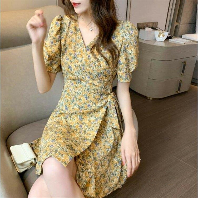 レディース ワンピース 上品 ワンピース キレイめ 新作 ショート丈 おしゃれ 夏 花柄 フォーマル 20代 30代 着痩せ ワンピース 通勤 Vネック 送料無料