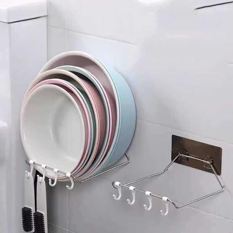 洗面器フック 湯おけホルダー 壁掛けフック 浮かせる収納 穴開け不要 折りたたみ ステンレス お風呂 洗面器ホルダー 風呂桶スタンド 洗い桶掛け 鍋蓋 キッチン収納 多機能ラック バスルーム 浴室 洗面所 便利グッズ papass-10005937 APAAPA サンプル画像3