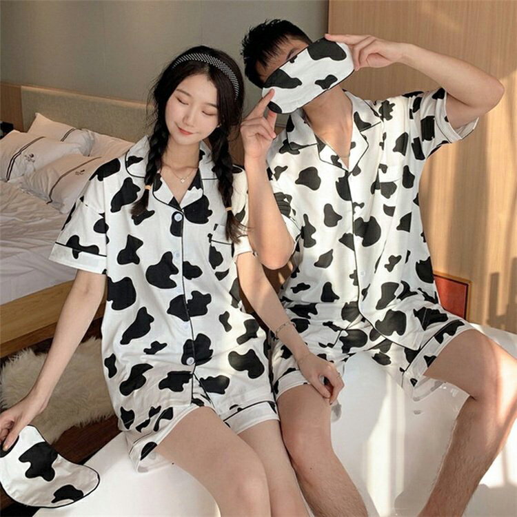 Cotton - カップルパジャマ ペアパジャマ 春夏 前開き 半袖ルームウェア 綿100％ ペアルック 可愛い カップルパジャマ ショットパンツ上下セット レディース/メンズ部屋着