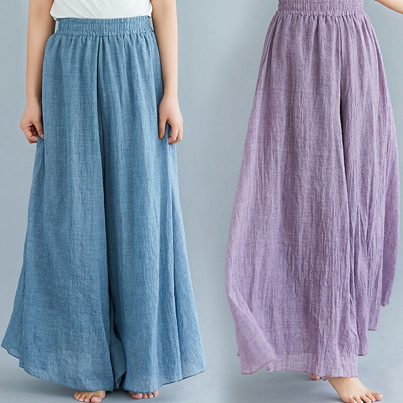Linen, Hemp - ワイドパンツ レディース 綿麻 ガウチョパンツ スカンツ ゆったり ボトムス 薄手 カジュアル 夏 送料無料