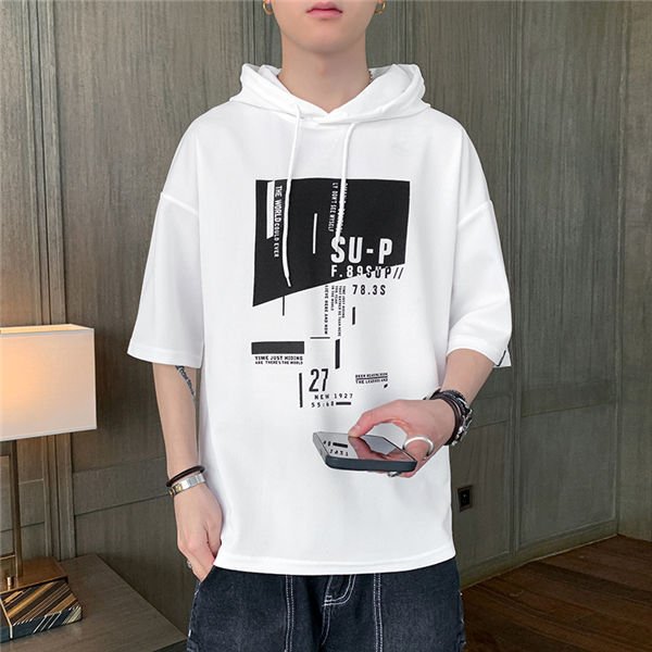 Rakuten - パーカー メンズ 半袖Tシャツ フッド付き プリントTシャツ 半そでTシャツ パーカー プリント 半袖Tシャツ かっこいい 個性 オシャレ 夏服 春夏 送料無料